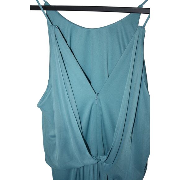 David's Bridal Teal Blue Maxi Spaghetti Strap High Neck Gown Chiffon Dress 10 - Picture 5 of 5